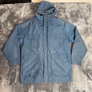 Vintage Woolrich Rain Coat Chore Jacket Blue Long Sleeve Size Large Flannel